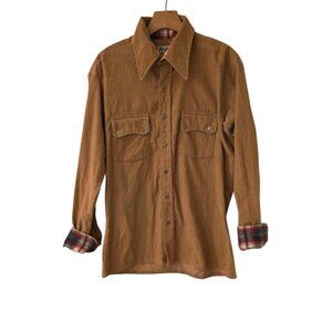 Vintage Monzini Collection Corduroy Shirt Brown Button Up Flip Cuffs Mens Large
